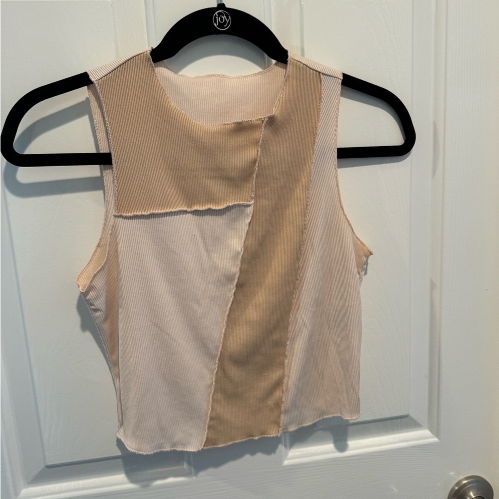 SHEIN Ribbed Cropped Neutral Sleeveless Top Size S